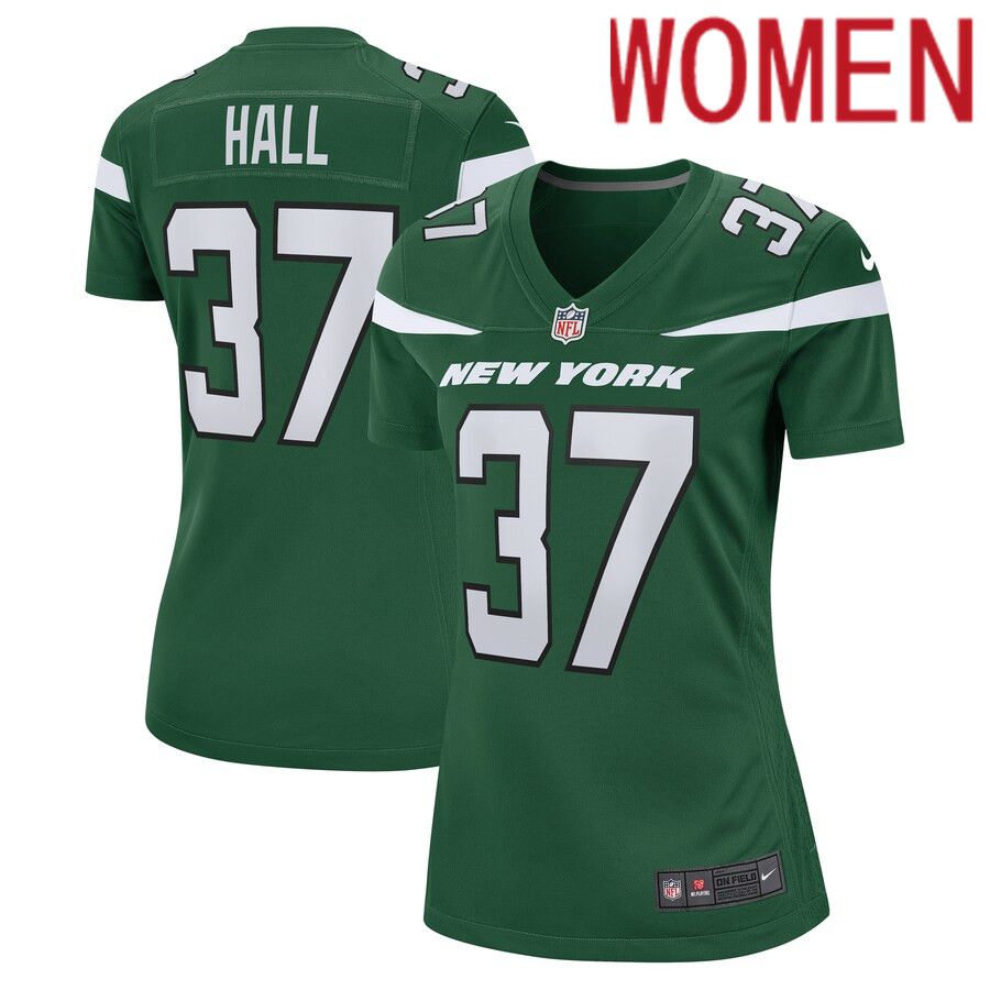 Women New York Jets #37 Bryce Hall Nike Gotham Green Game NFL Jersey->women nfl jersey->Women Jersey